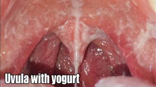 Up close uvula with yogurt