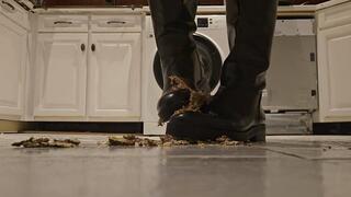 Princess crush cakes and bananas with her leather Zara boots