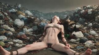 Filthy Woman Tied Up in Garbage - Moaning Loudly with Lust