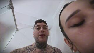 Dirty golden shower and cum in mouth with my stepsister