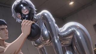 Intense Silver Latex Breath Control Session - Mirror Shiny Latex Catsuit & Rebreather Bag Training