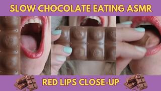 Slow Chocolate Eating ASMR Red Lips Close-Up