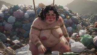 Dirty SSBBW Tied Up in Trash Eating Food - Filthy Feeding Session