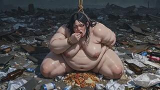 Huge SSBBW Bound in Garbage - Eating While Covered in Filth