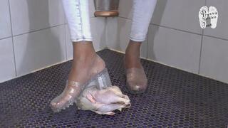 Raw Chicken under clear beach Sandals