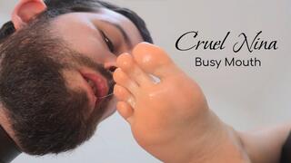 Cruel Nina - Busy Mouth - Foot Humiliation & Foot Worship