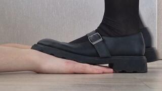 Goth girlfriend trample her boy Loafers hand trample ONLY