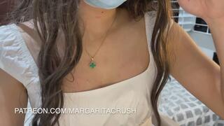 POV: a giantess plays with a tiny person on her chest