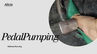 In stiletto heels driving and pumping chevette pedals (2C)