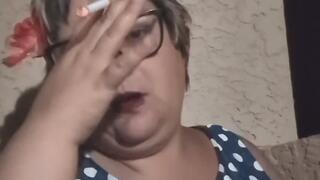 Heavenly bbw enjoys a night time smoke