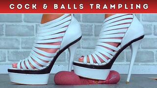 Smashing Your Cock & Balls Under My White Gladiator Platform Heels (D83) - Bug Cam - Trampling CBT Ballbusting Crush