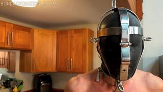 Domestic Bliss - BondageFan70 is suspended in his custom metal exoskeleton while I make tea - fully rigid and inescapable bondage, ignore fetish, teasing, orgasm denial, rubber hood, butt plug, metal suspension