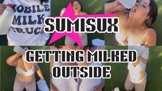 Getting Milked! Messy Milk Chug Outdoors.