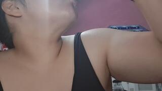 The fat girl tries to burp, will she succeed?