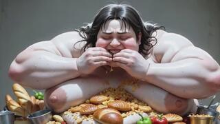 Huge Obese SSBBW Stuffing Herself - Naked with Thick Hairy Pussy