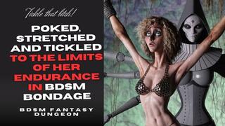 naughty skinny blonde Slave girl is poked and tickled hard in her boobs and belly and pits to the limit of her endurance in BDSM bondage by mechanical mistress