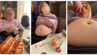 The greedy grump librarian gets stuffed! (Weight gain clip MP4)