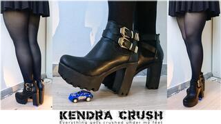 Small Toy Car Total Destruction Under My Heels - I'll walk all over your toy car until it's completely crushed.