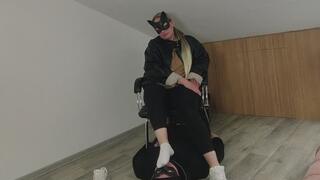 Slave smothered by my white socks and feet!