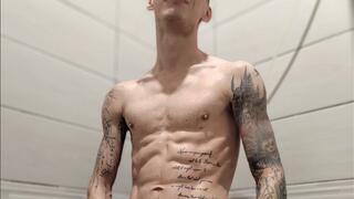 The alpha male washes and shaves