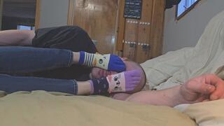 Chrissy makes Dan worship her nike shox and cute ankle toe socks