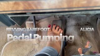 With flip flops and bare feet this woman pumps antique car pedals (2)