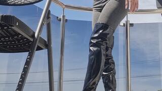 Nonstop Farts in Leather Boots – Balcony Panic Before Pool Time
