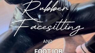 Rubber Facesitting and footjob.