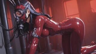 Heavy Red Latex Catsuit + Permanent Mask | Couple’s Extreme Breath Control
