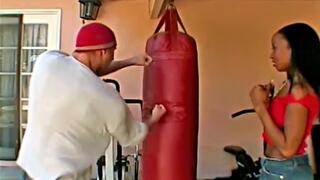 Playful ebony cutie Stacey Cash proposed gasbag boxer new methodology of workout session