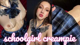 Bratty Student's Secret: Blue Schoolgirl Uniform & Internal Creampie Overload
