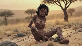 African Black Woman in Savanna Bondage - Scared but Extremely Horny Tight Pussy