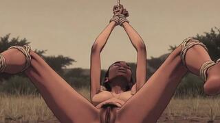 Ebony African Beauty Bound in Wild Savanna - Fear & Intense Arousal