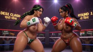 Curvy south asian AI topless female boxing: Fatima vs Priya 720p