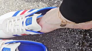 Sliding barefoot into my Adidas Tokyo Sneakers Slow Motion