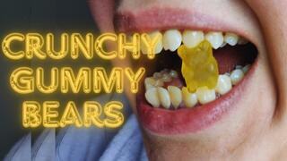 Crunchy gummy bears bitting: close up