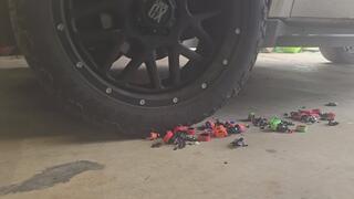 Chrissy destroying cars with her truck