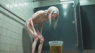 Old Granny Public Pissing in Bucket - Hairy Wet Pussy & Real Orgasm