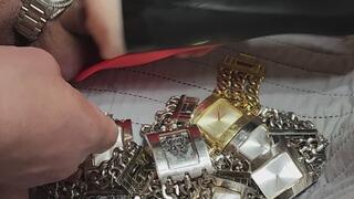 Getting off with my pdx pussy vibrator and cumming on a pile of guess heavy metal watches.