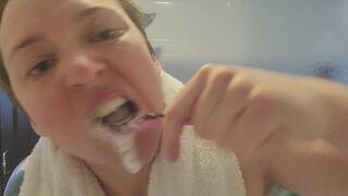 Tooth brushing after shower