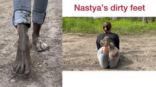 Nastya is having fun in the mud with her bare feet (storyline, part 2)