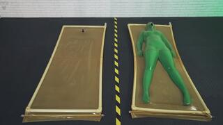 Nylon zentai cloning experiment in a vacuum latex bed