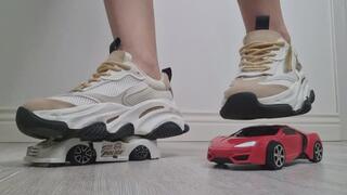 Sneaker Goddess Crushes Cars – Tiny Vehicles Destroyed Under My Feet