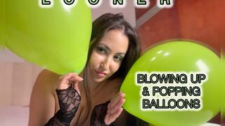 She gets hot by popping balloons with her butt, wearing a thong, and ends up masturbating on a balloon