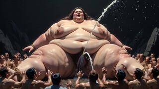 Huge Obese Giantess Tied Up - Tiny Men Crawling Into Her Dripping Pussy