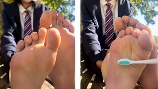 Young Japanese Beauty Gets Sensitive Size 9 Soles Tickled; 3 Minutes 8 Seconds