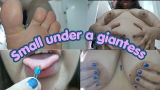 Giantess discovers spy in her dressing room