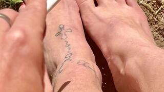 Foot Ashtray - Smoking with Red Toenails & Dirty Feet Human Ashtray