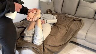 German Goddess spank my feet - leather belt Falaka
