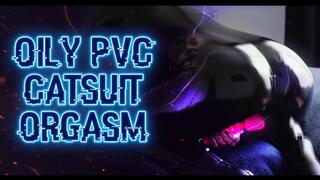 Voyeur Oily PVC Catsuit Tease – Caught You Watching, I Oil Up Shiny, Cum Hard with Pink Vibrator